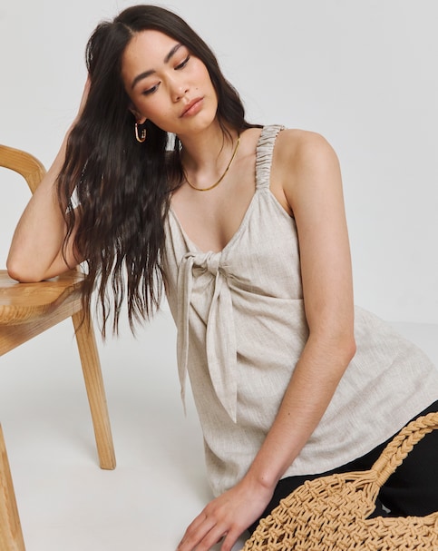 Natural Linen Knot Front Cami
