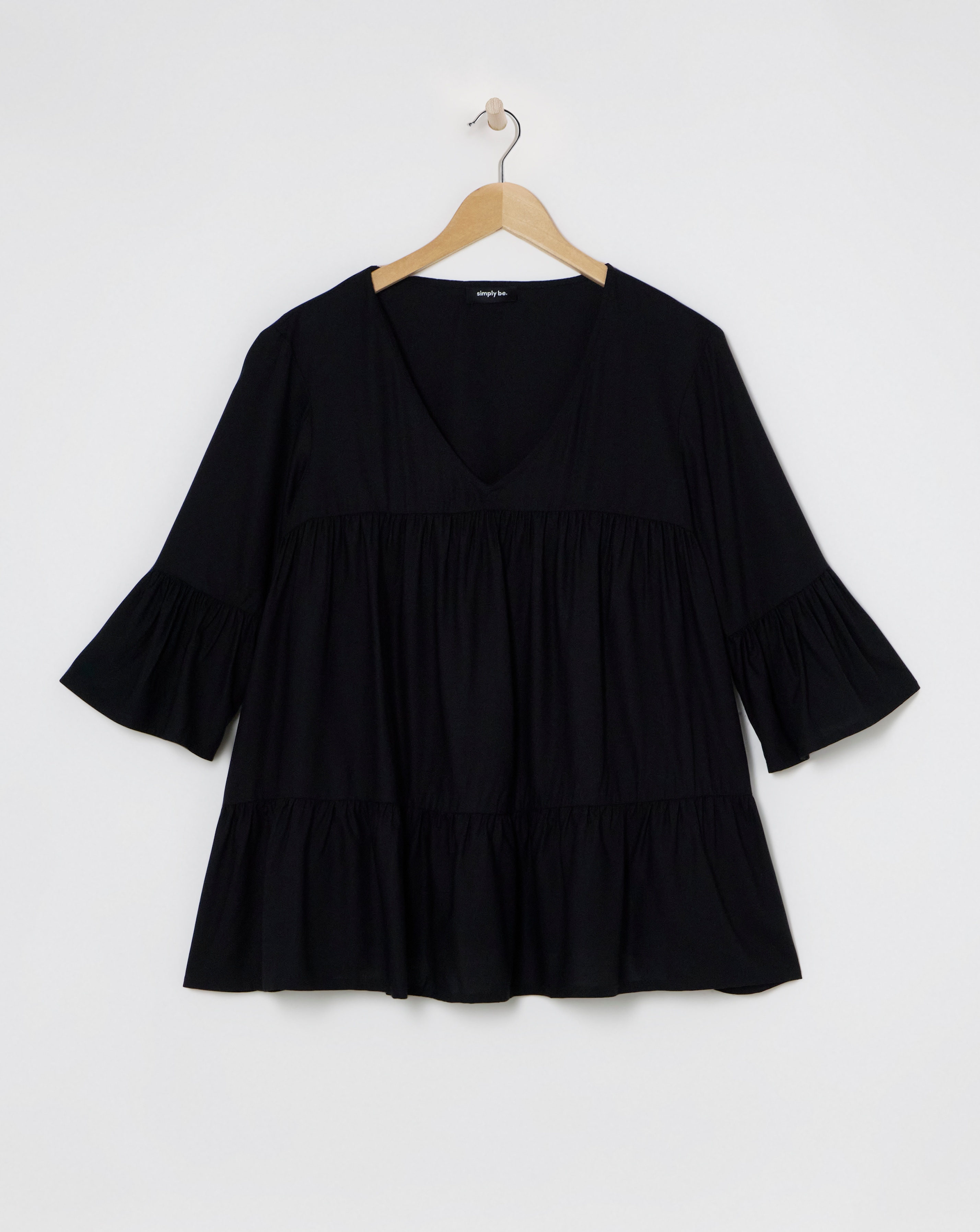 Black Viscose V Neck Smock Blouse