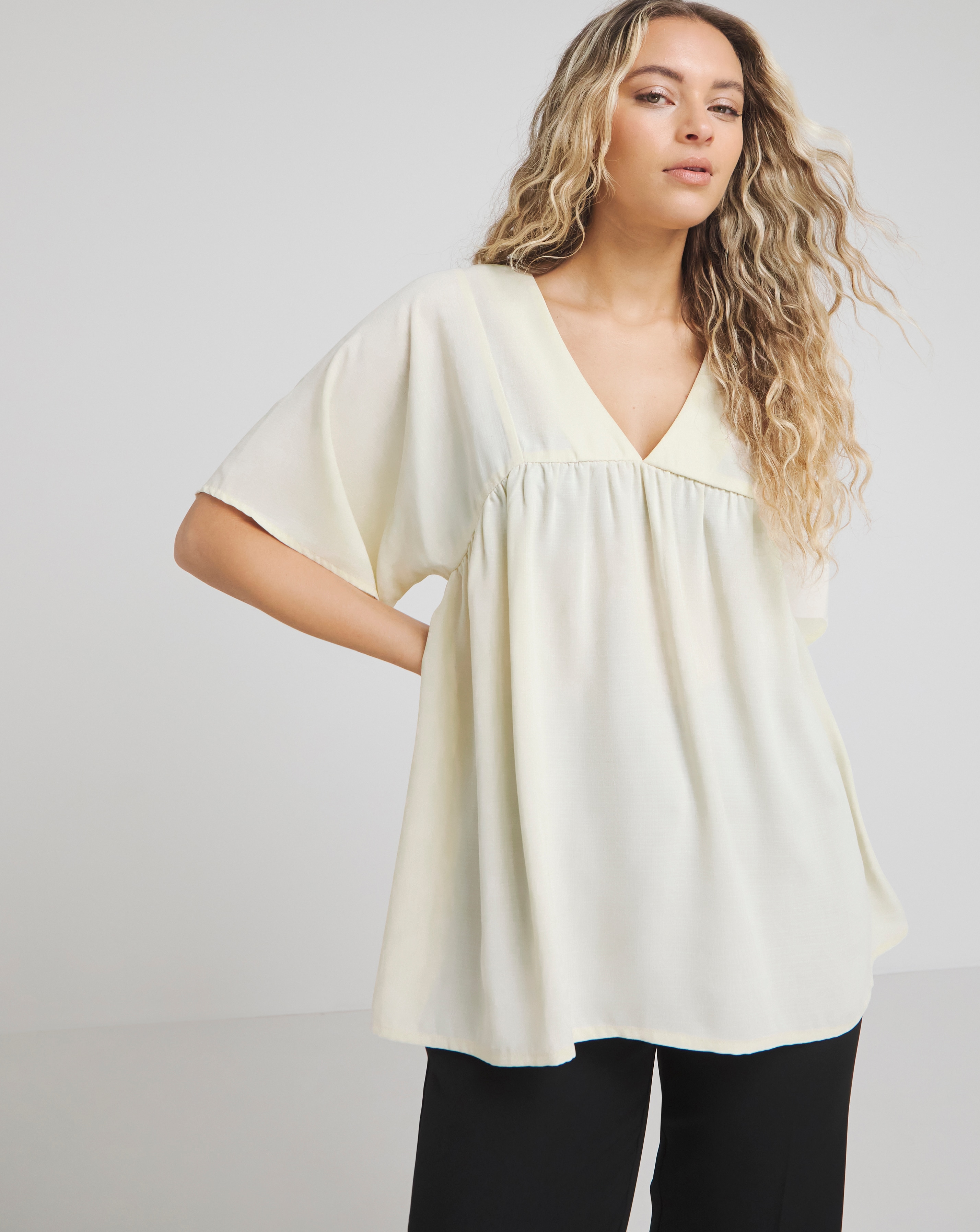 Cream V Neck Smock Top
