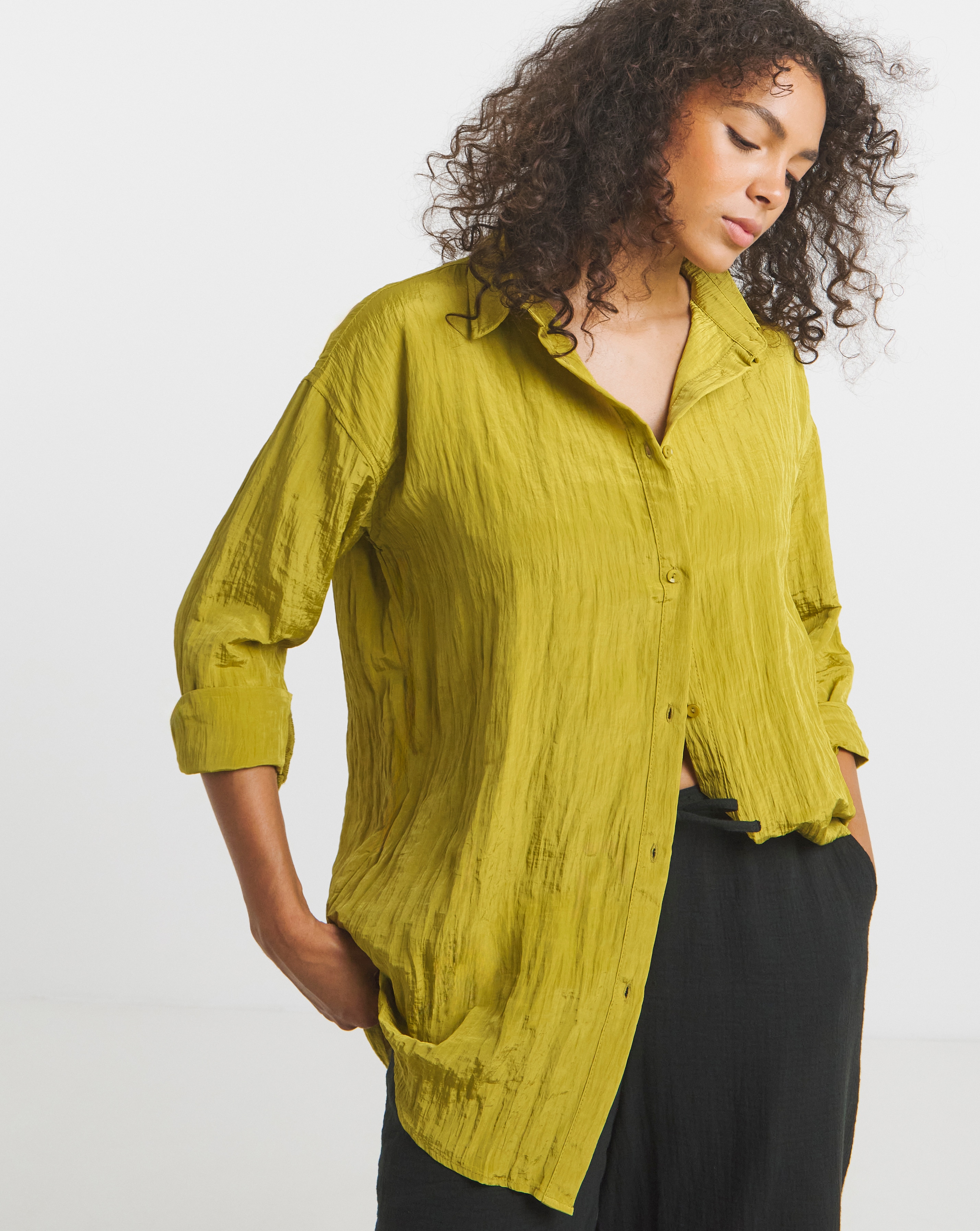 Crinkle Satin Oversized Shirt