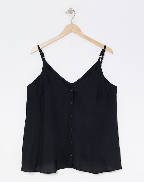 Black Button Through Viscose Cami