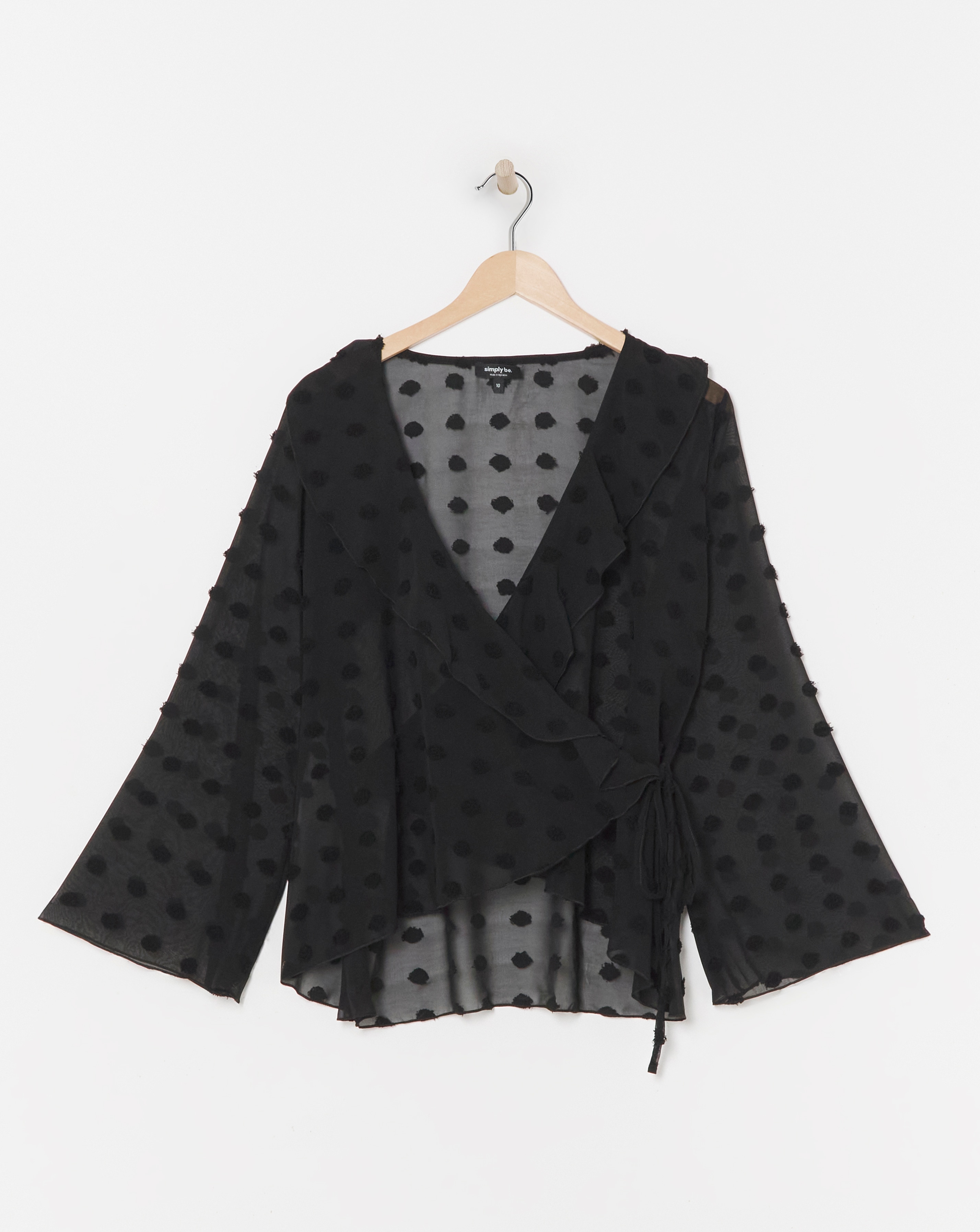 Black Oversized Dobby Wrap Blouse