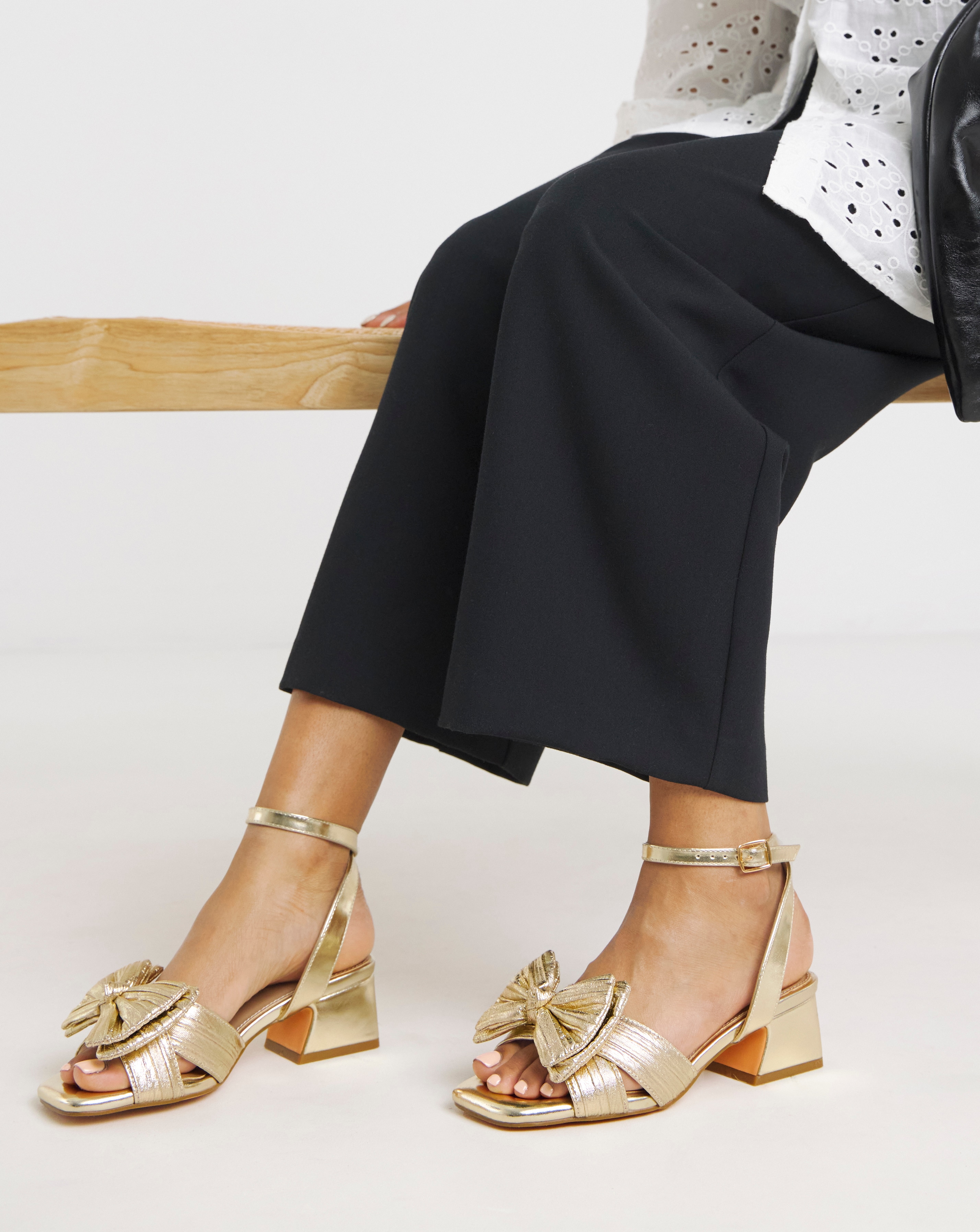 Double Bow Low Block Heel Wide Fit