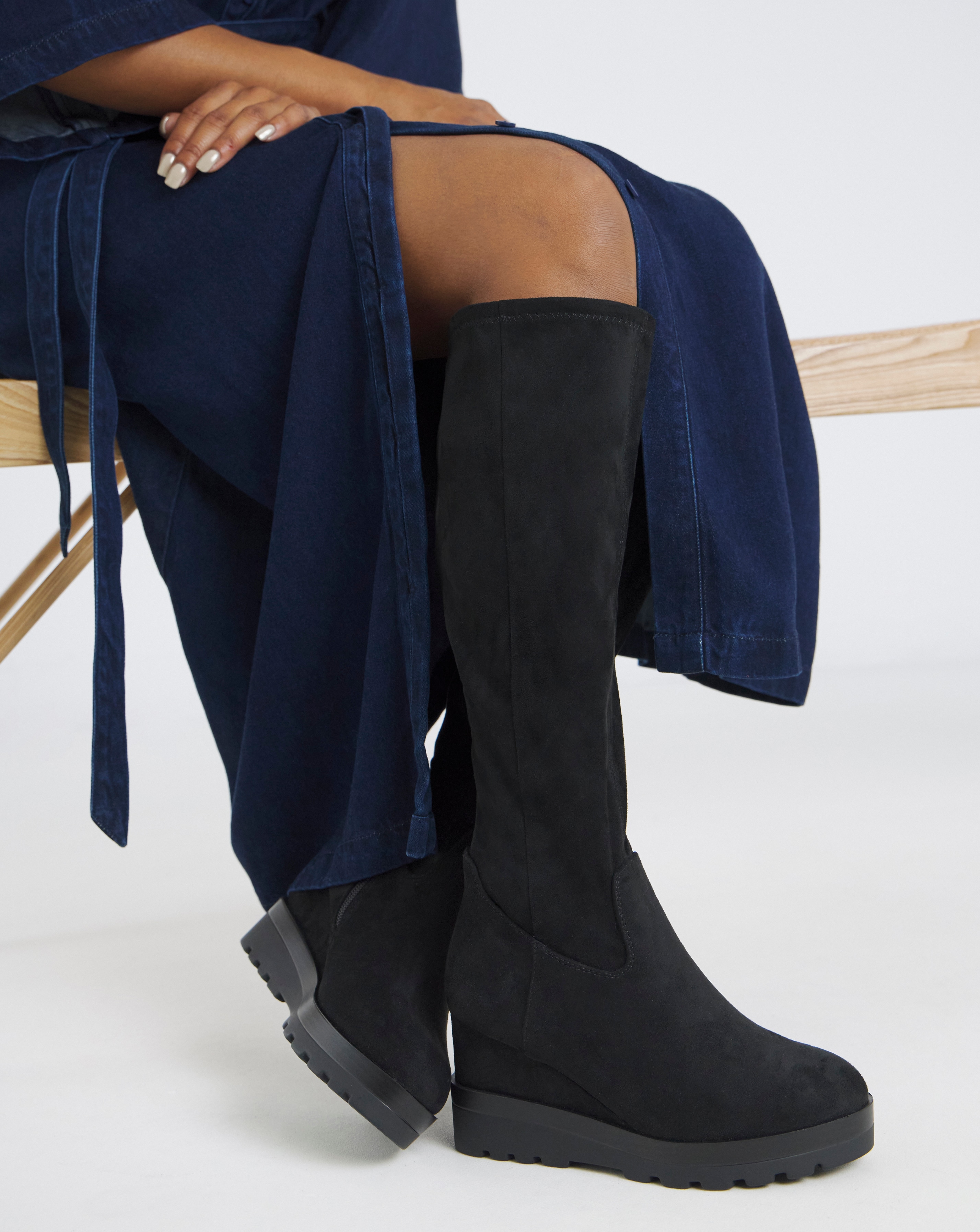 Stretch Wedge Knee High Boot Wide S-C