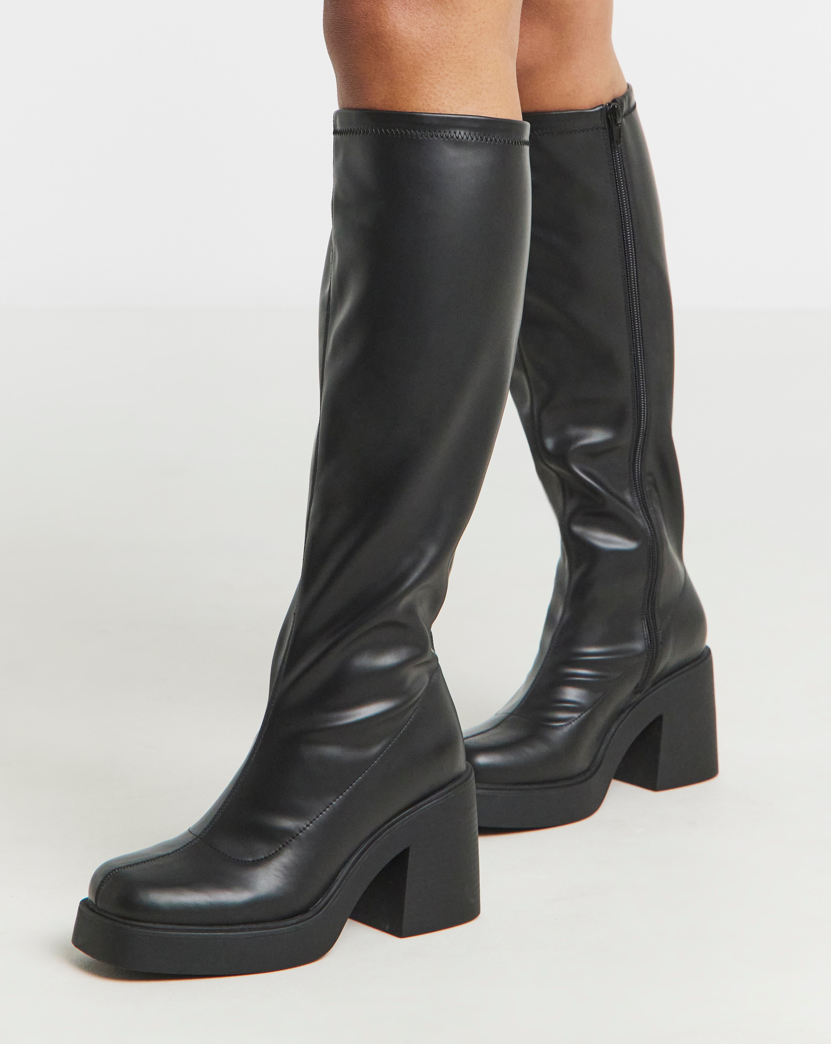 Block Heel Sock Knee Boot Ex Wide SC