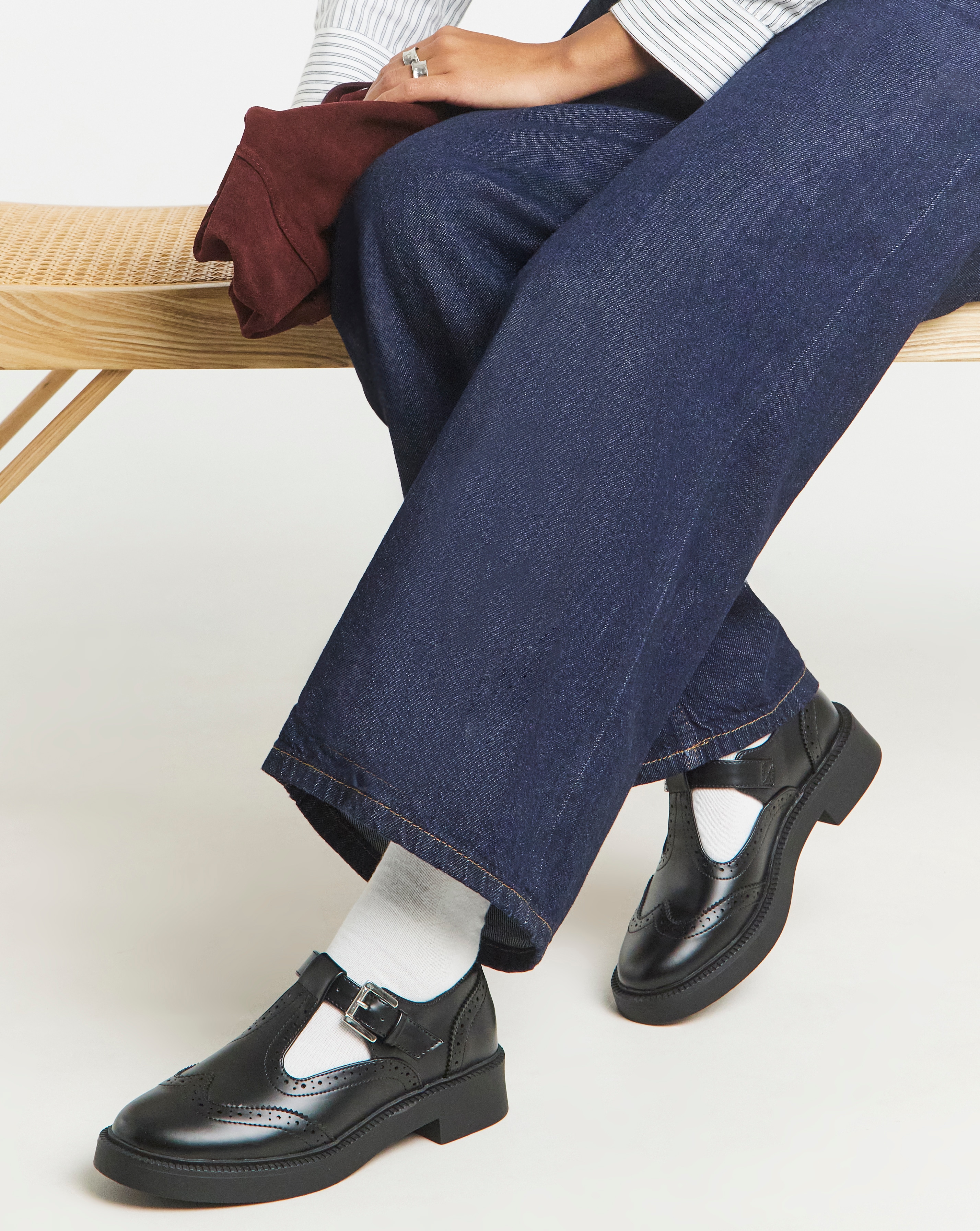 T Bar Brogue Mary Jane Extra Wide