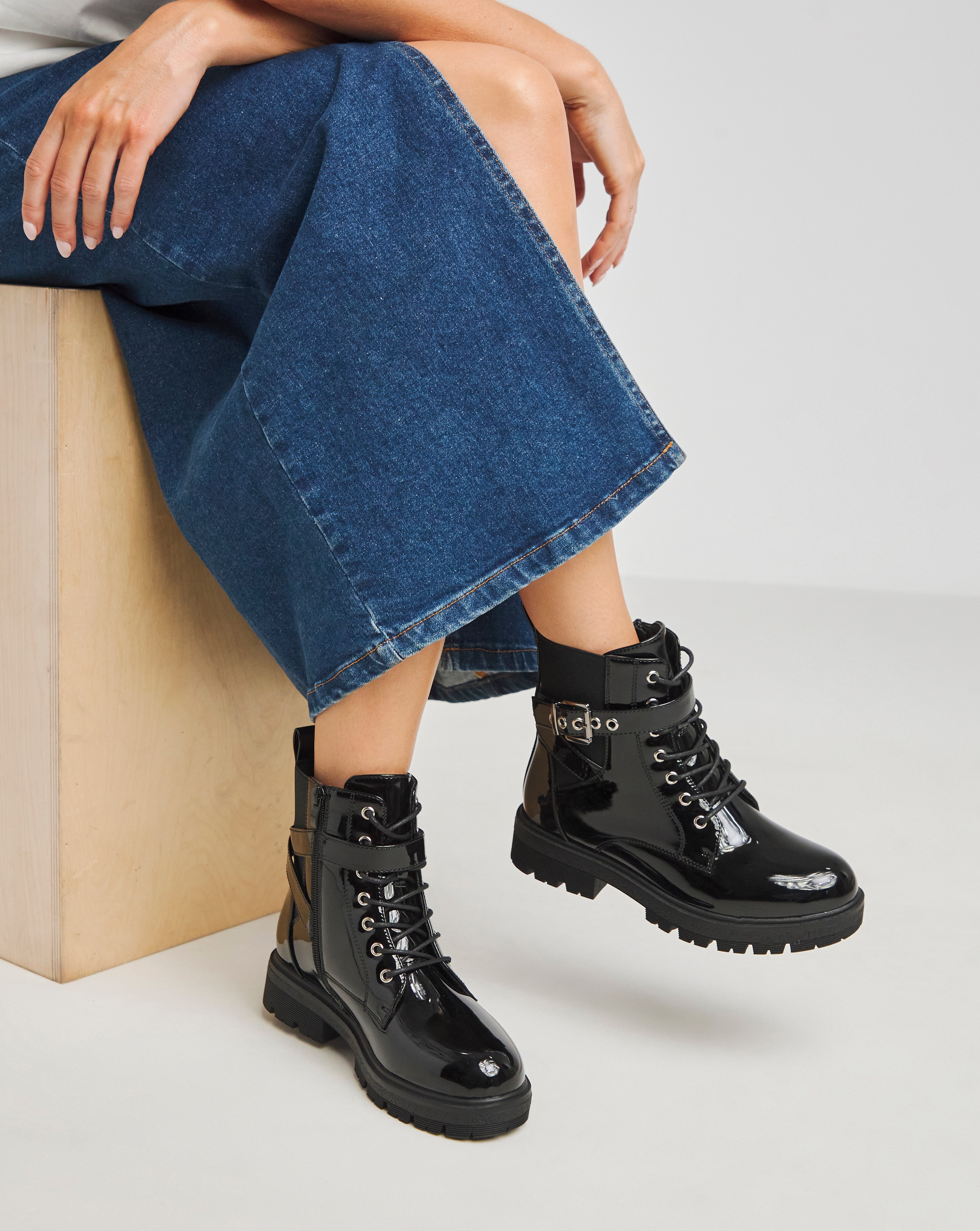 Lace Up Utility Ankle Boot Wide