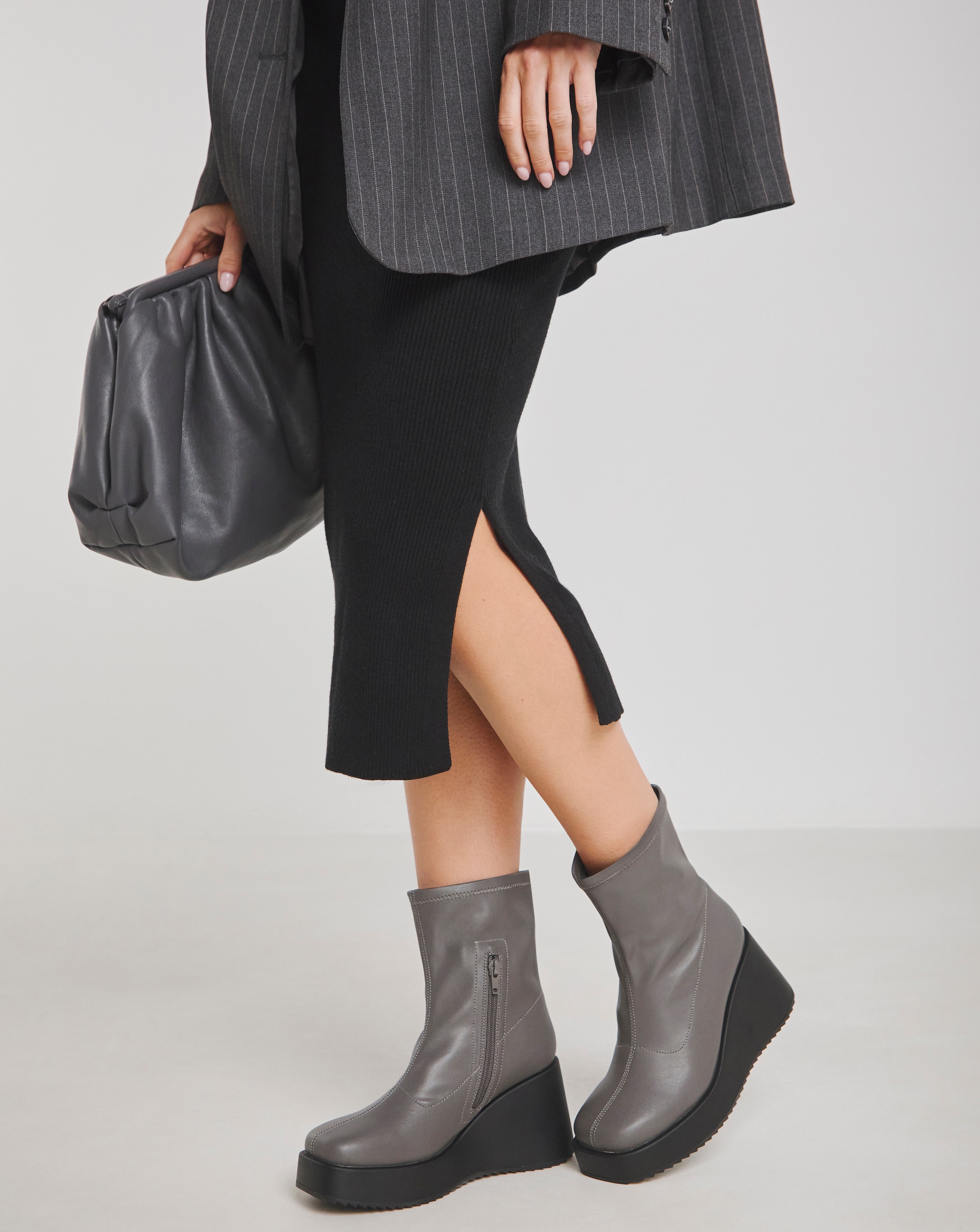 Stretch Upper Wedge Ankle Boots Ex Wide