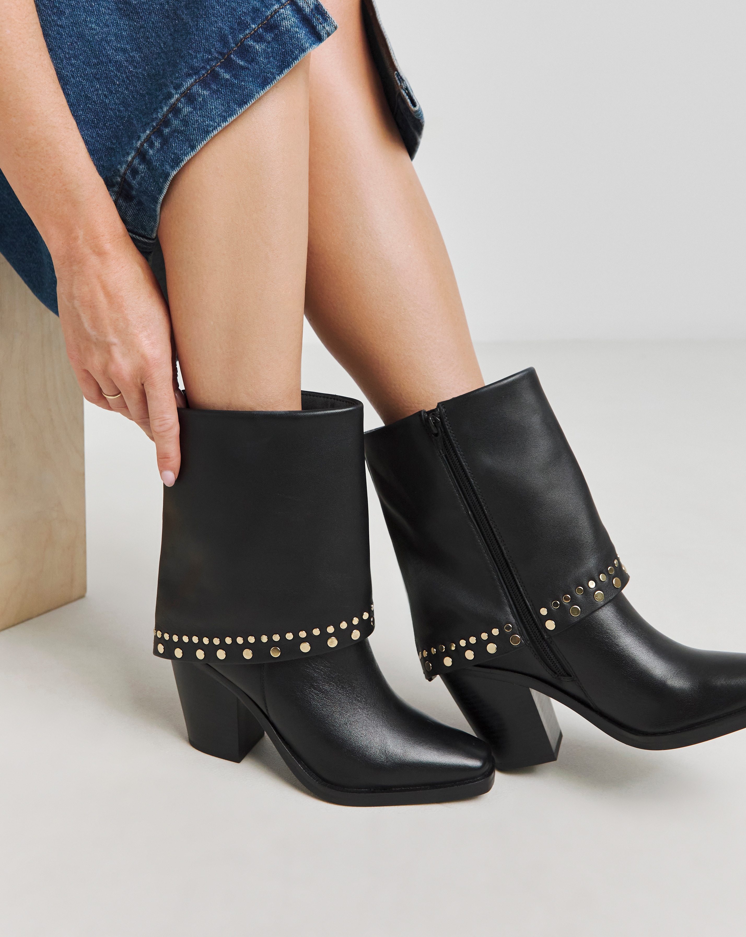 Western Cuff Studded Ankle Boot Wide