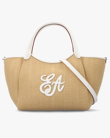 Emporio Armani Woven Straw Medium Natural White Shopper Bag