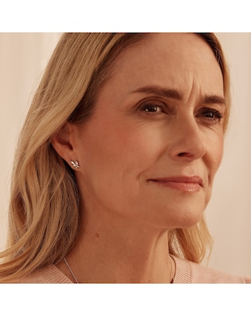 Royal Clogau Sterling Silver Leaf Stud Earrings with Topaz