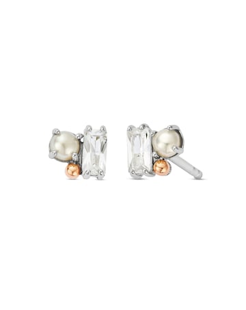 Nature's Wonder Sterling Silver Beachcomber Stud Earrings with Topaz & Pearl