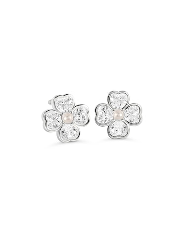 Radley Silver Clear CZ Flower Earrings