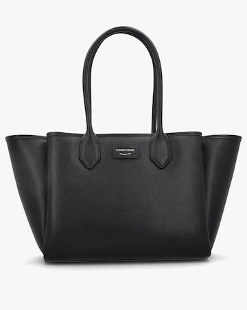 Emporio Armani Grana Black Leather Winged Shopper Bag