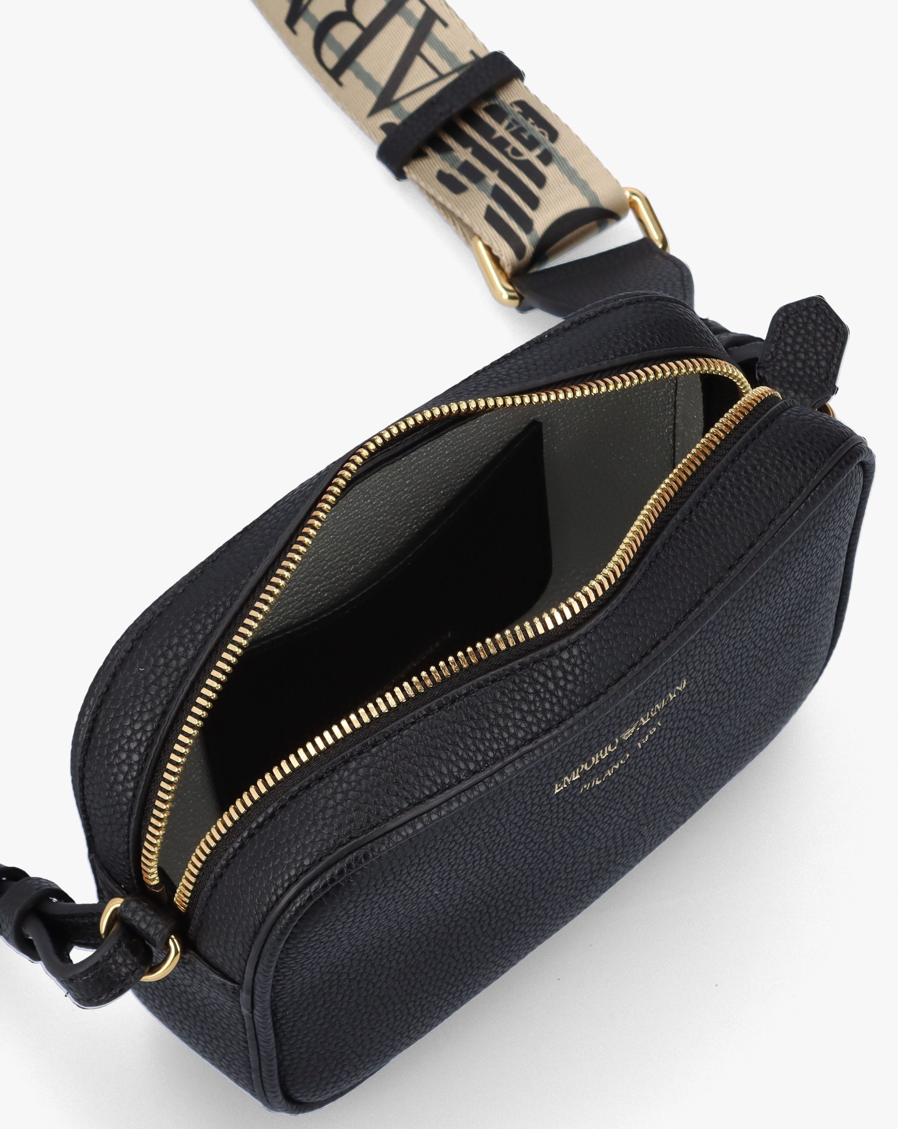 Emporio Armani Piped Black & Silver Camera Bag | Simply Be