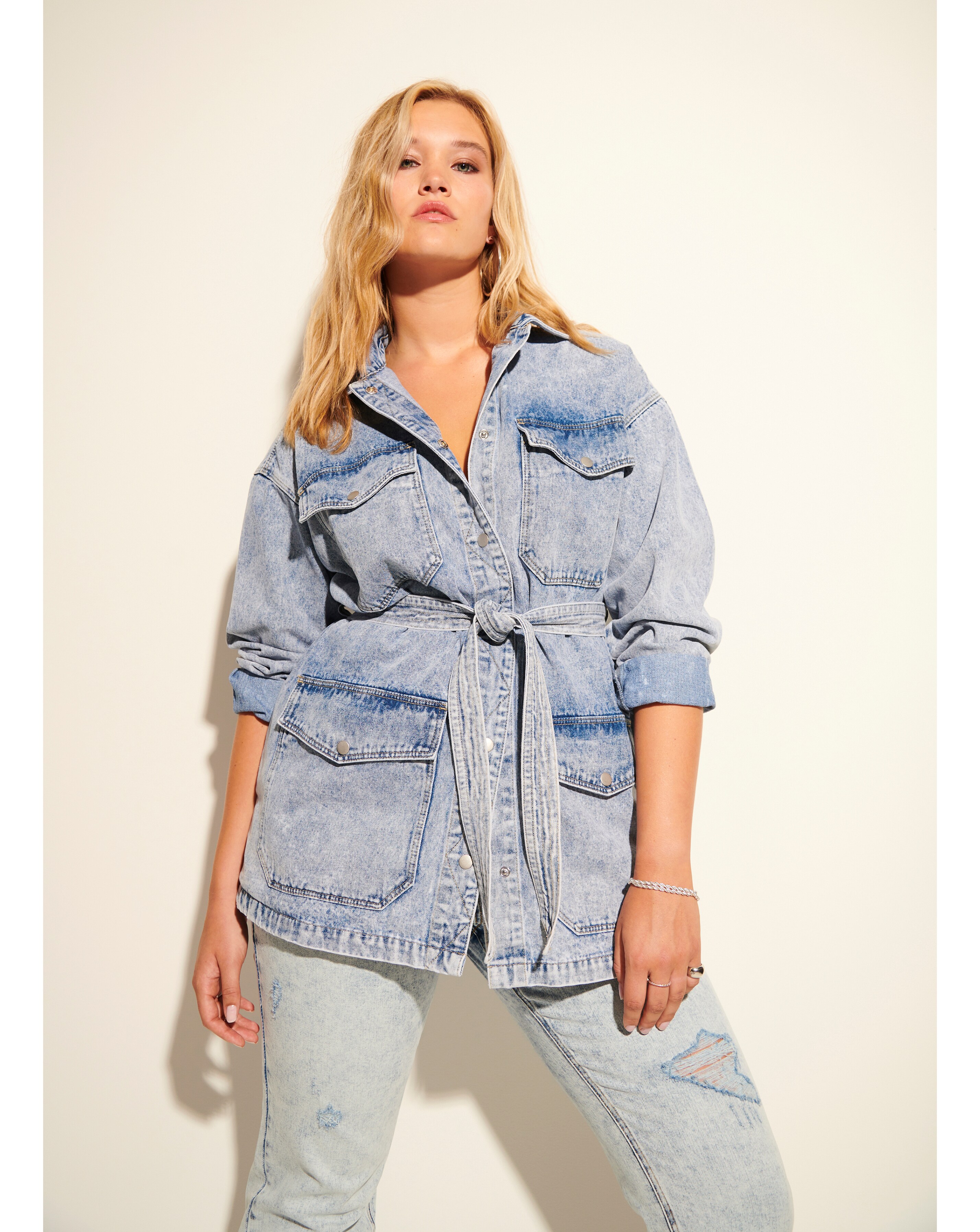 oversized belted denim jacket