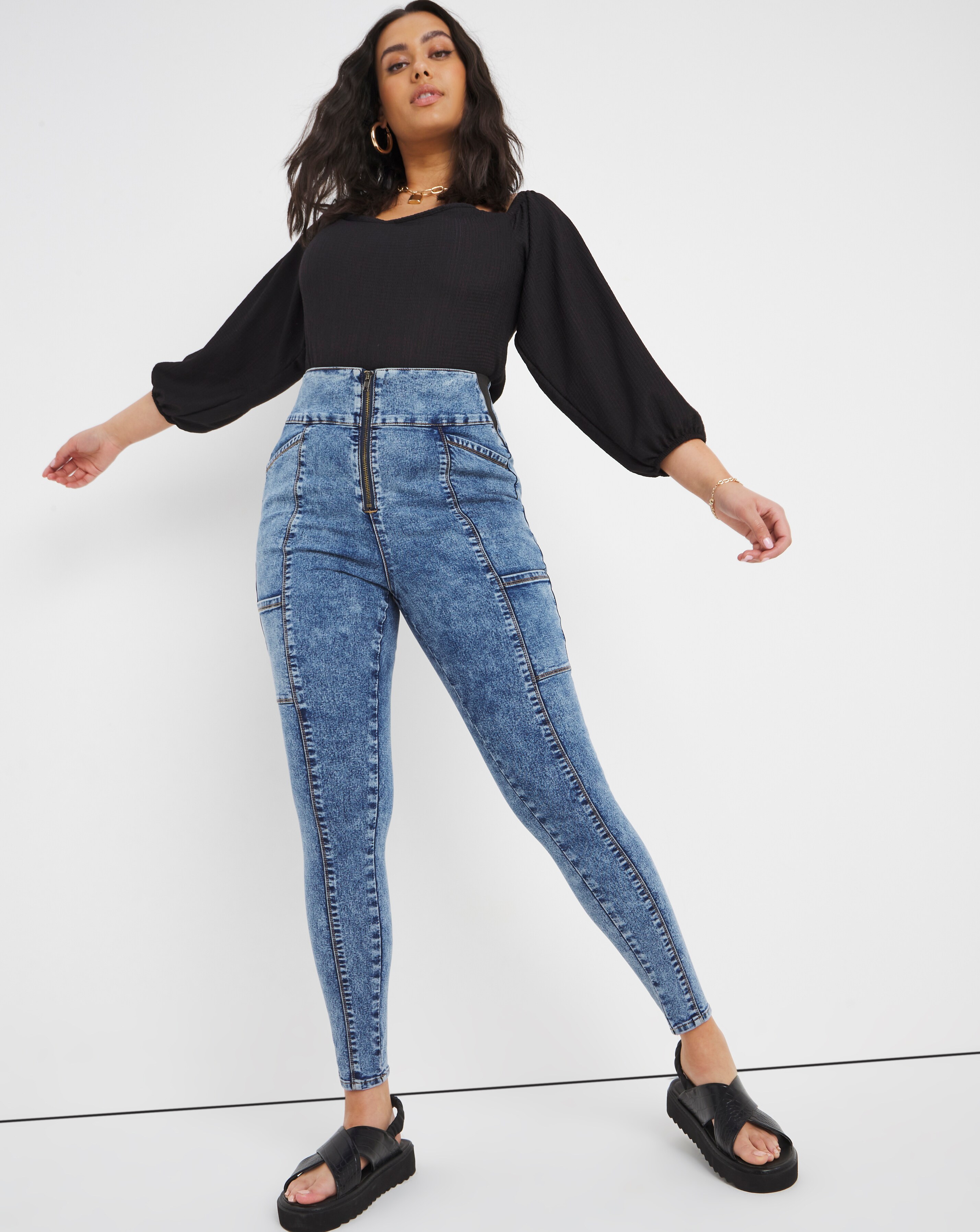 Blue Acid Zip High Waist Shaper 