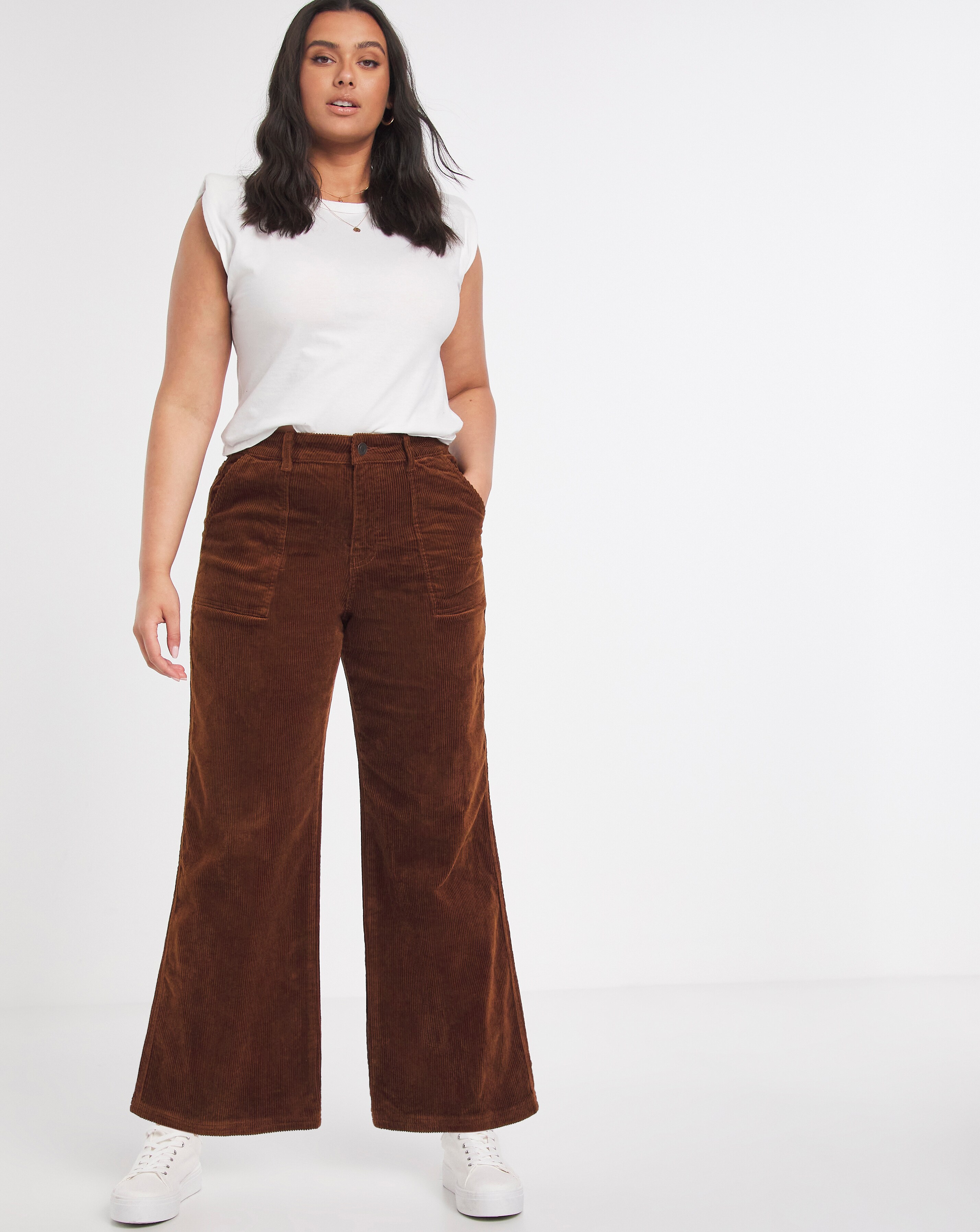 Tan Cord Crop Wide Leg Jeans | Simply Be