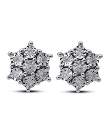 Sterling Silver 0.08ct Diamond Cluster Earrings