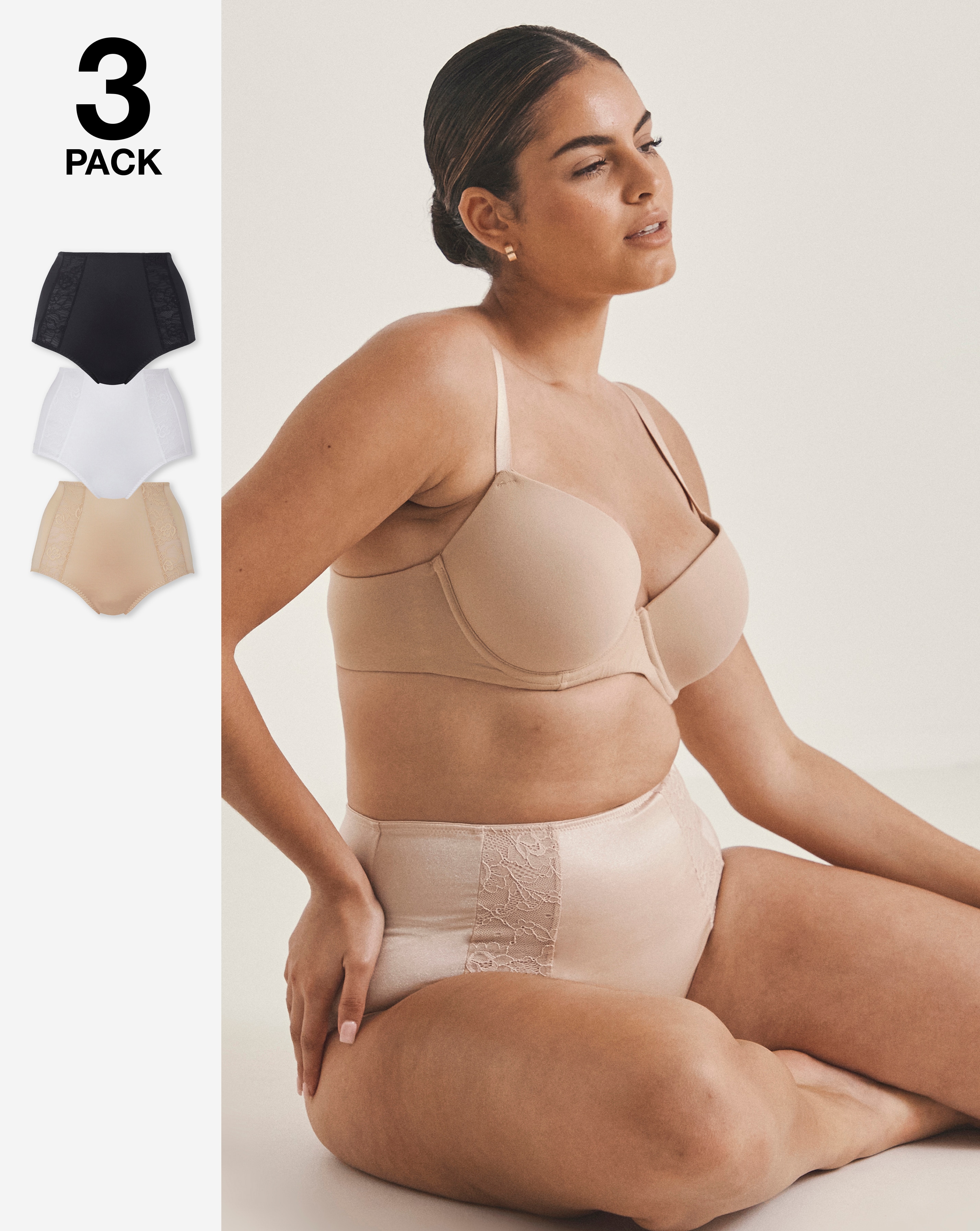 MAGISCULPT Plus Size 3 Pk Midi Firm Control Briefs In Black/white/almond | UK Size 16 Women's