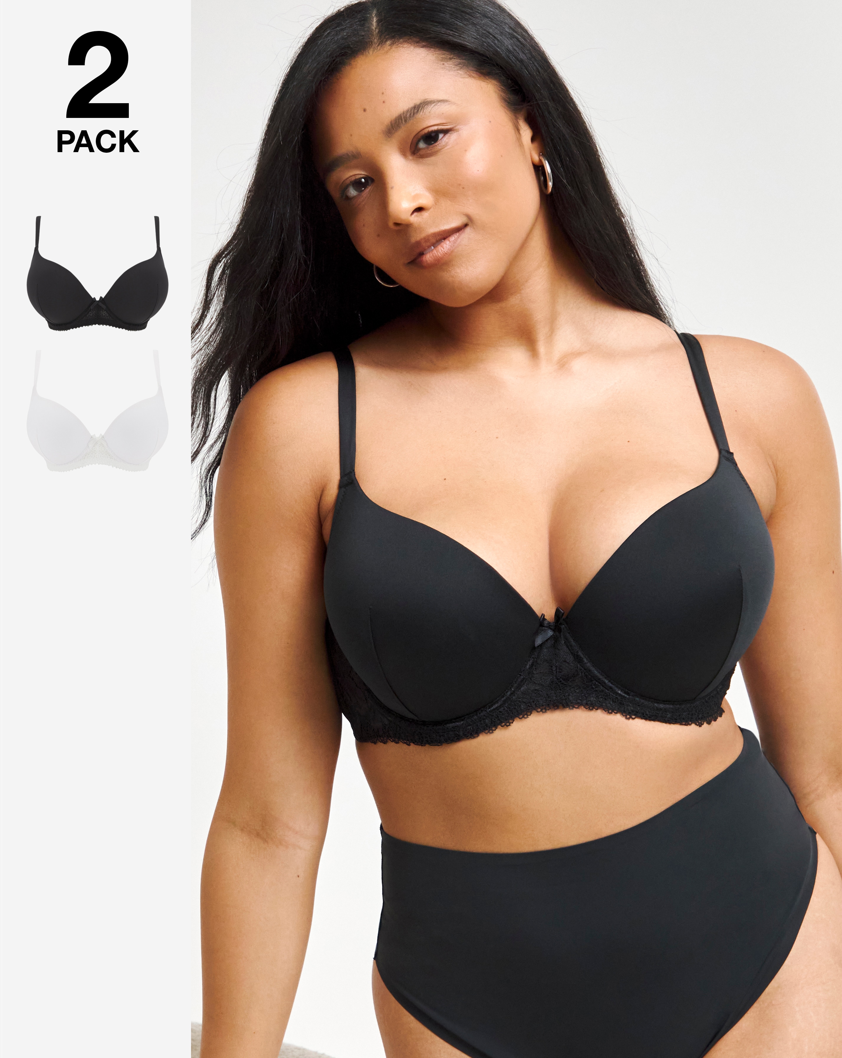 Pretty Secrets DD+ 2 Pack Padded Boost Bras  In Black/white | UK Size 36E Women's