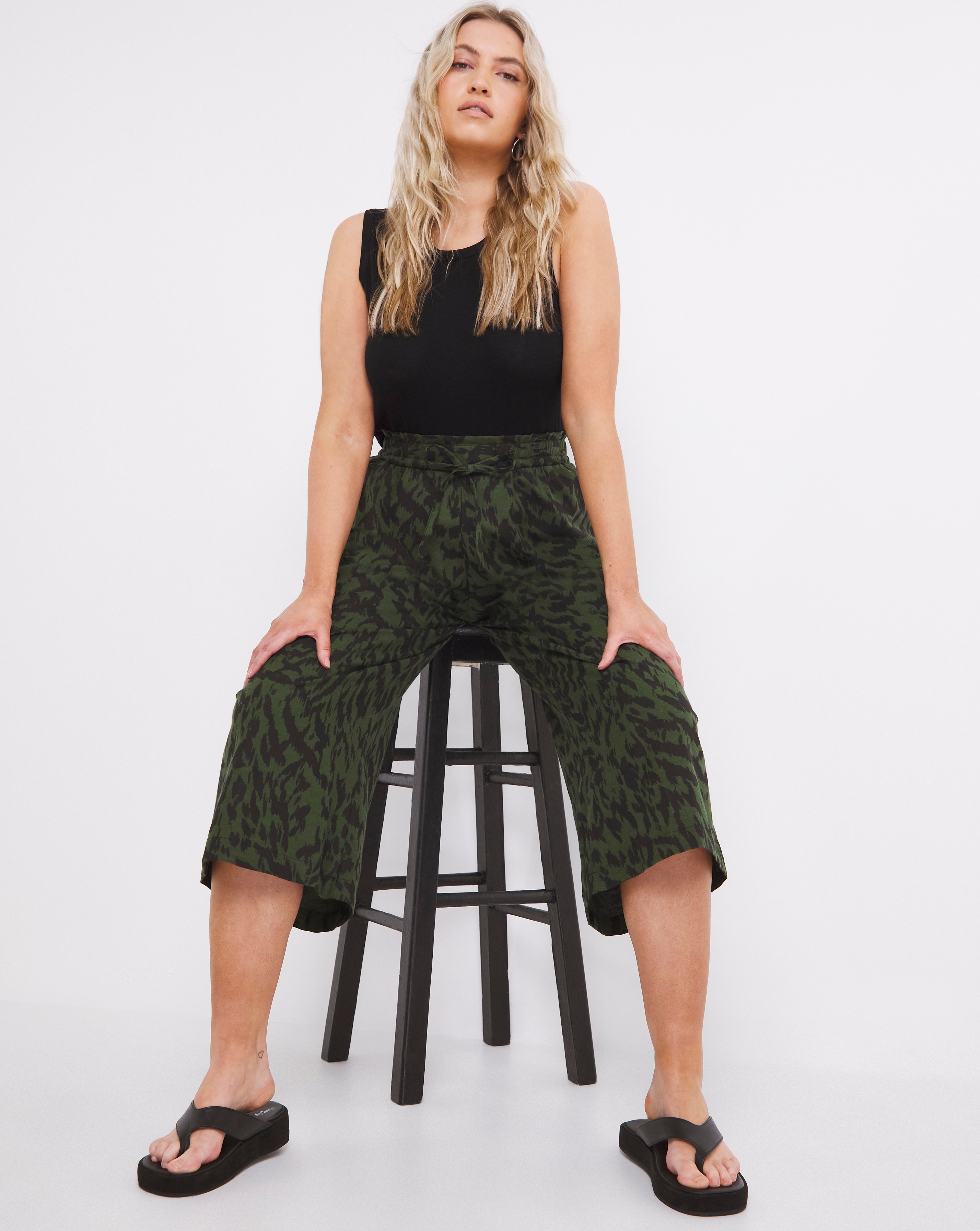 Pull On Linen Mix Wide Leg Culotte