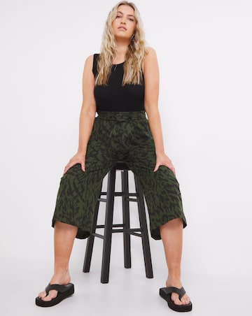 Animal Pull On Linen Mix Wide Leg Culotte