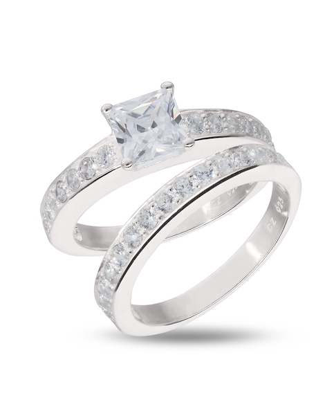 Sterling Silver CZ 2 Piece Bridal Set - Gift For Her