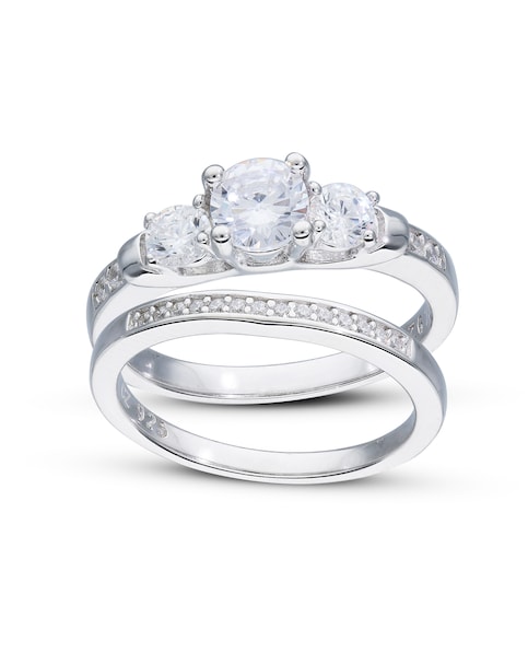 Sterling Silver CZ 2 Piece Bridal Set - Gift For Her