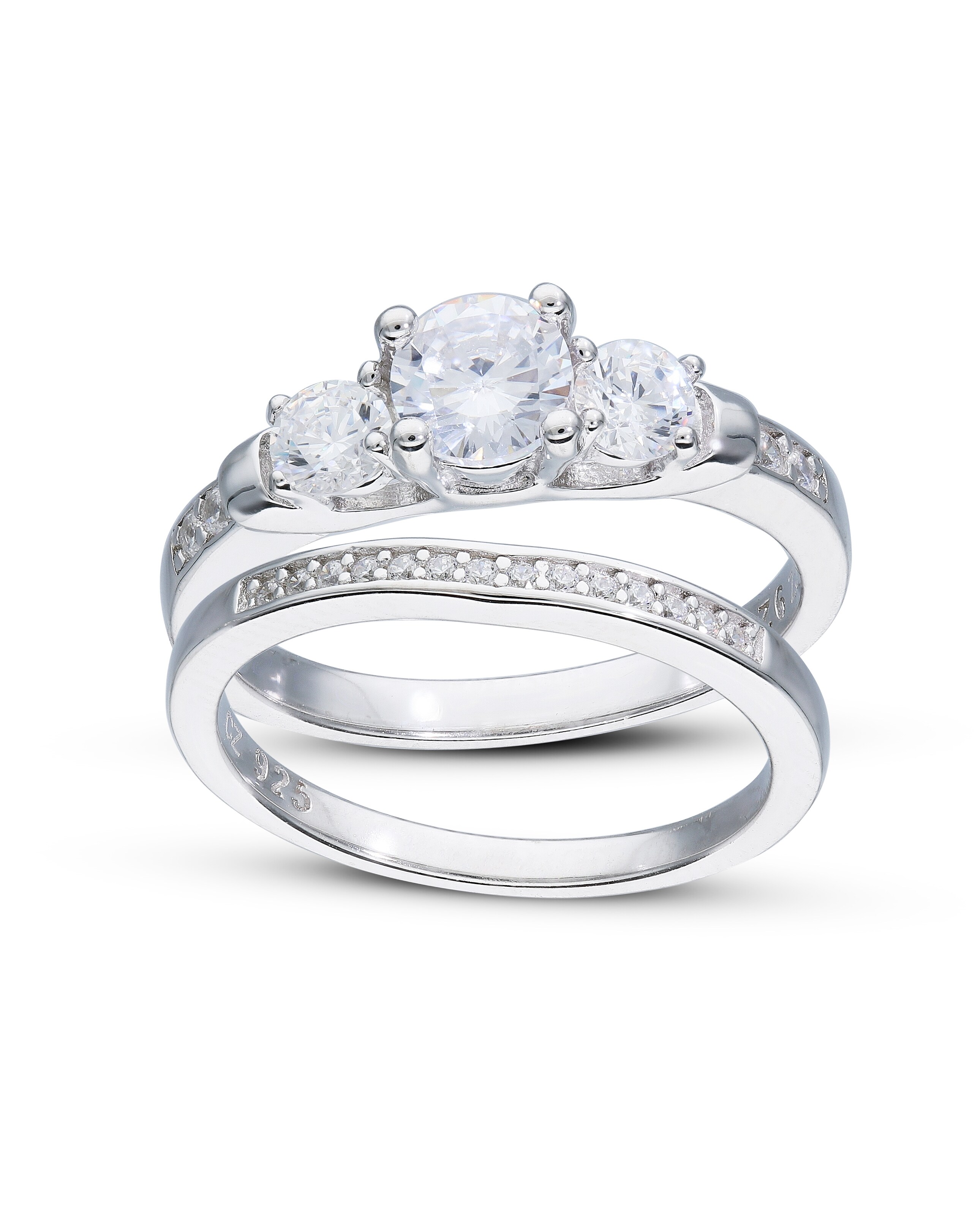 Sterling Silver Cubic Zirconia Two Piece Bridal Ring Set