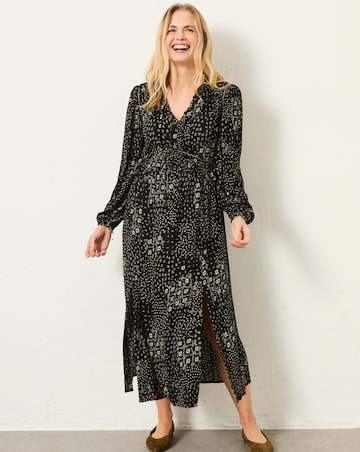 FatFace Tara Mono Floral Midi Dress