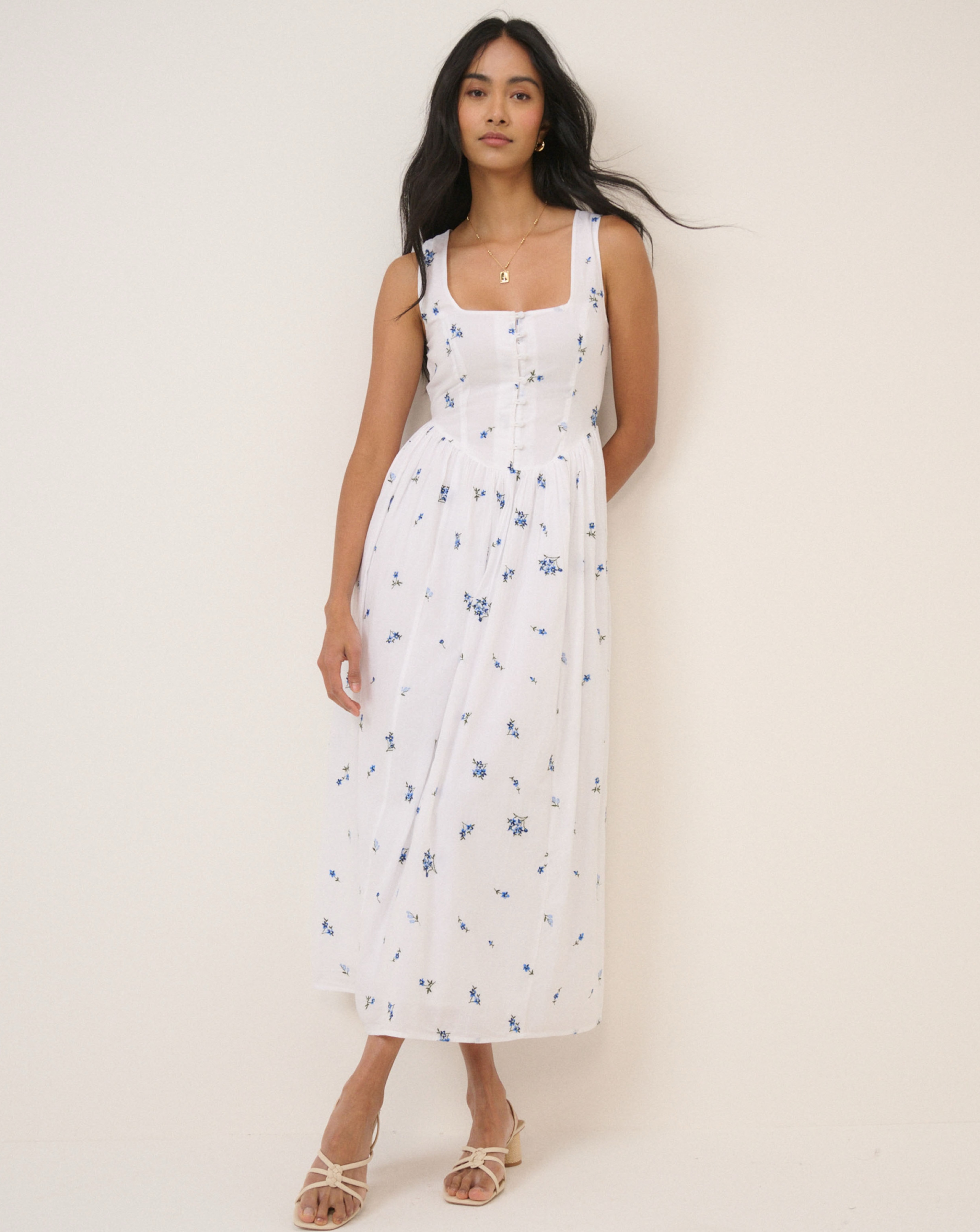 white shirt dress White Linen Midi Shirt Dress L