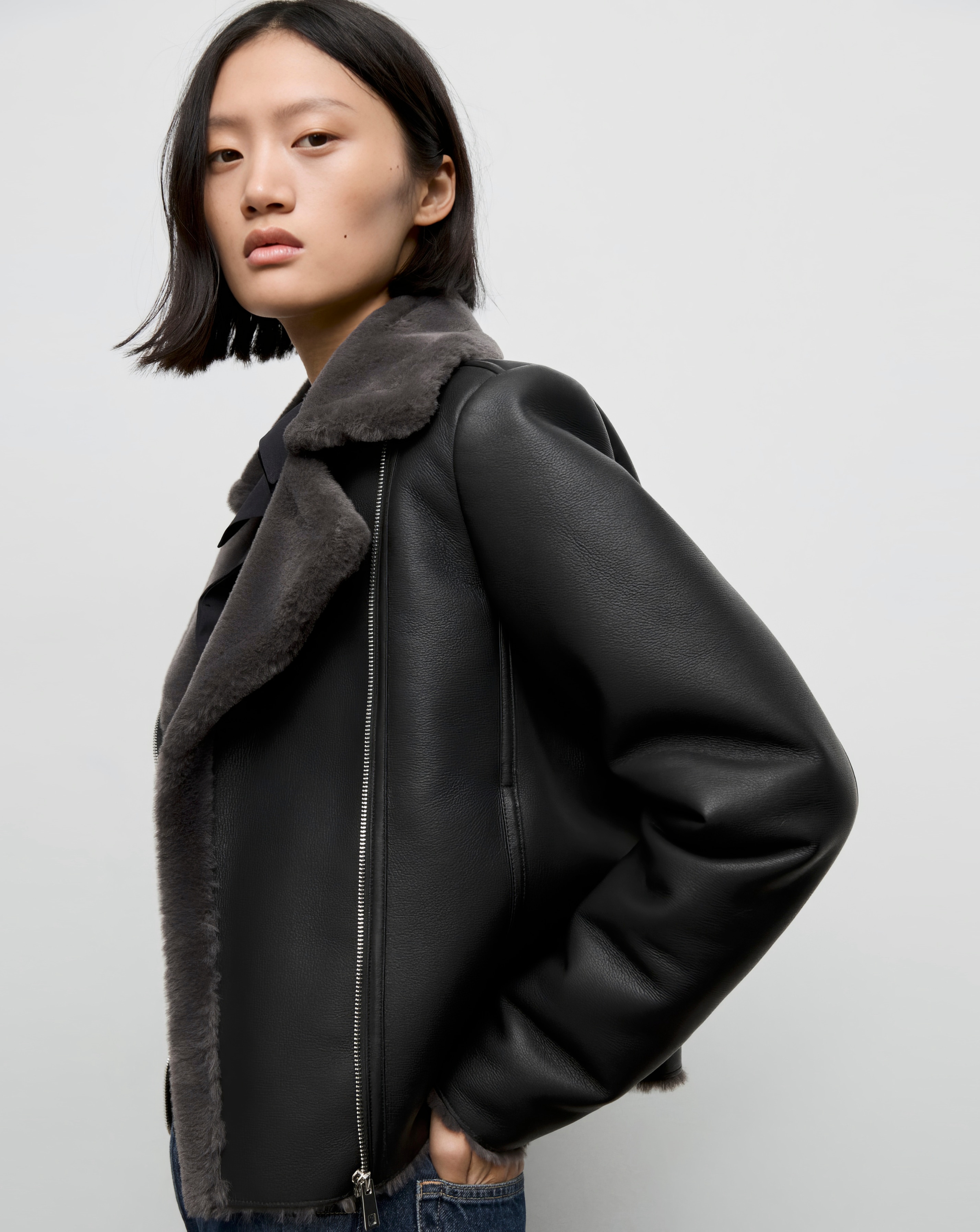 New In - Mango Faux Leather Fur Trim Jacket