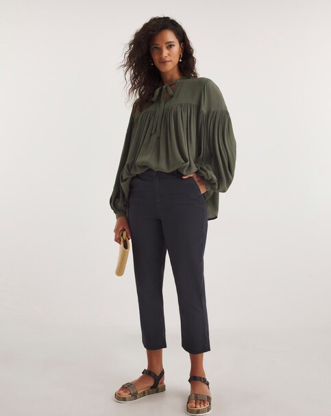 Navy Stretch Chino Cropped Trousers