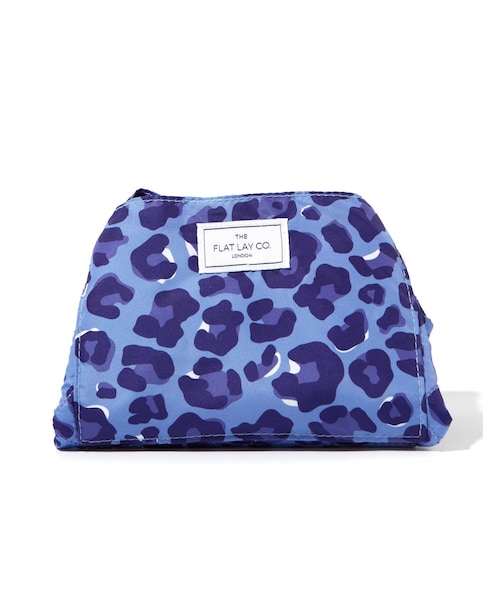 Flat Lay Drawstring Bag Blue Leopard