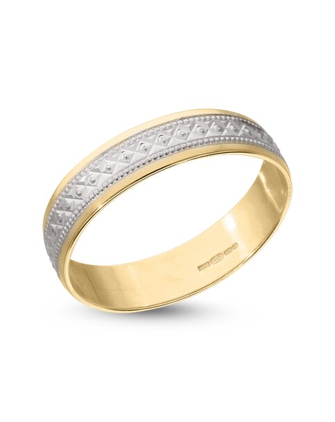 9CT Gold 4mm 2 Tone Wed Band - Gift For Her