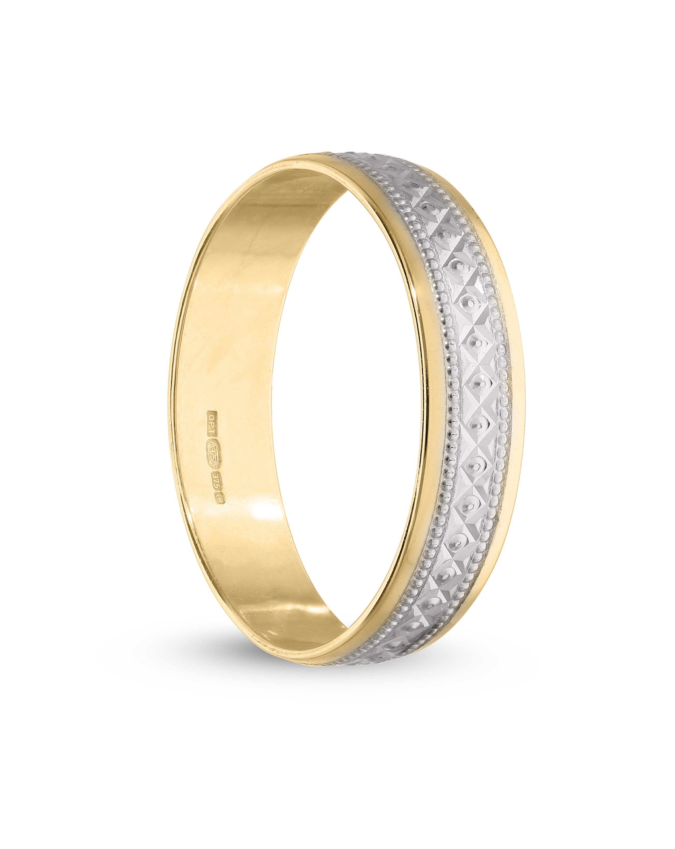 9 Carat Gold 4mm Two Tone Diamond Cut Wedding Band Simply Be