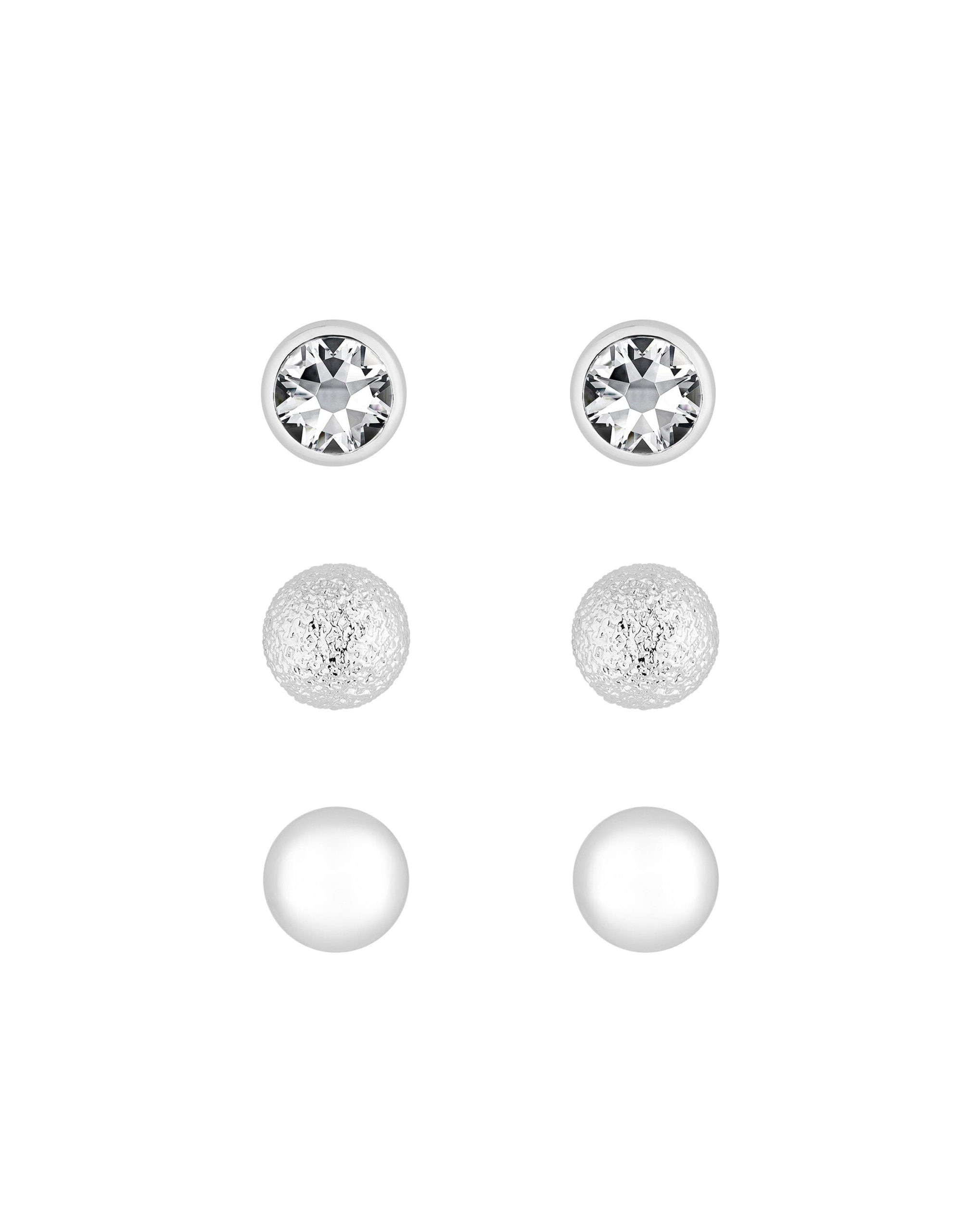 Mood Silver Crystal 3 Pack Stud Earrings - Gift For Her