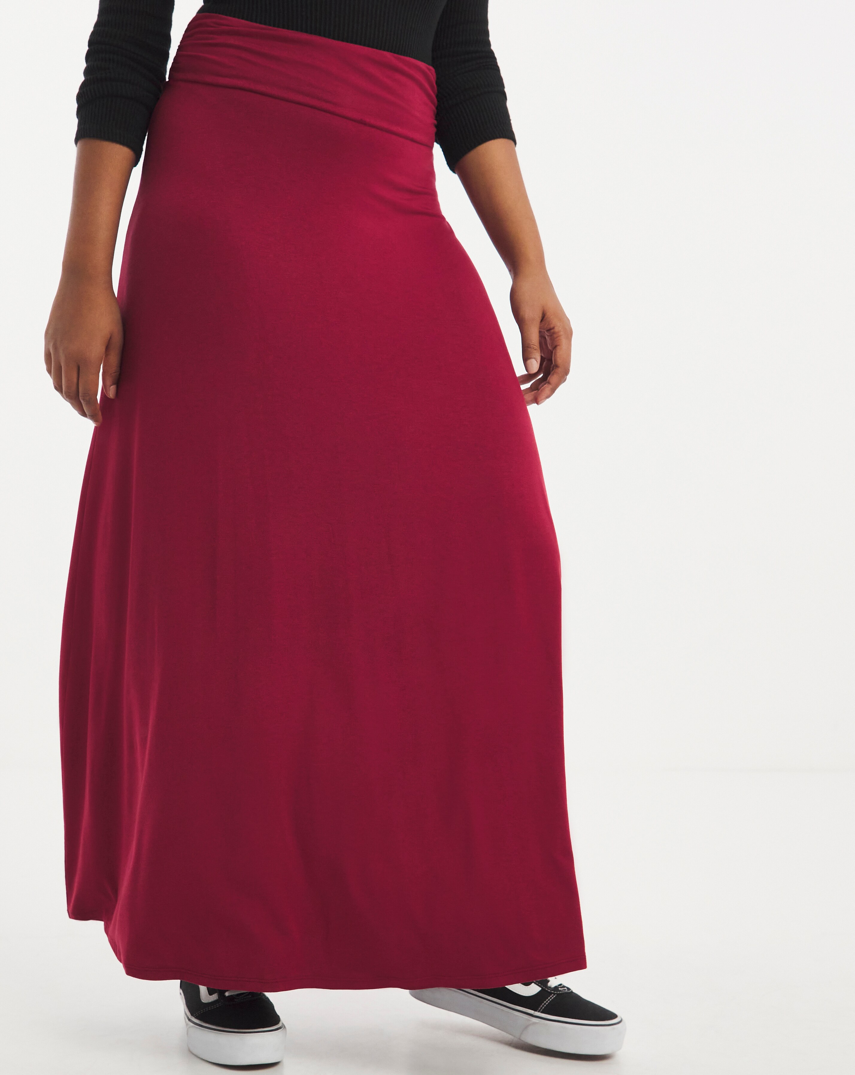 Long red cheap jersey skirt