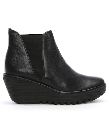 Fly London Woss Black Leather Wedge Ankle Boots