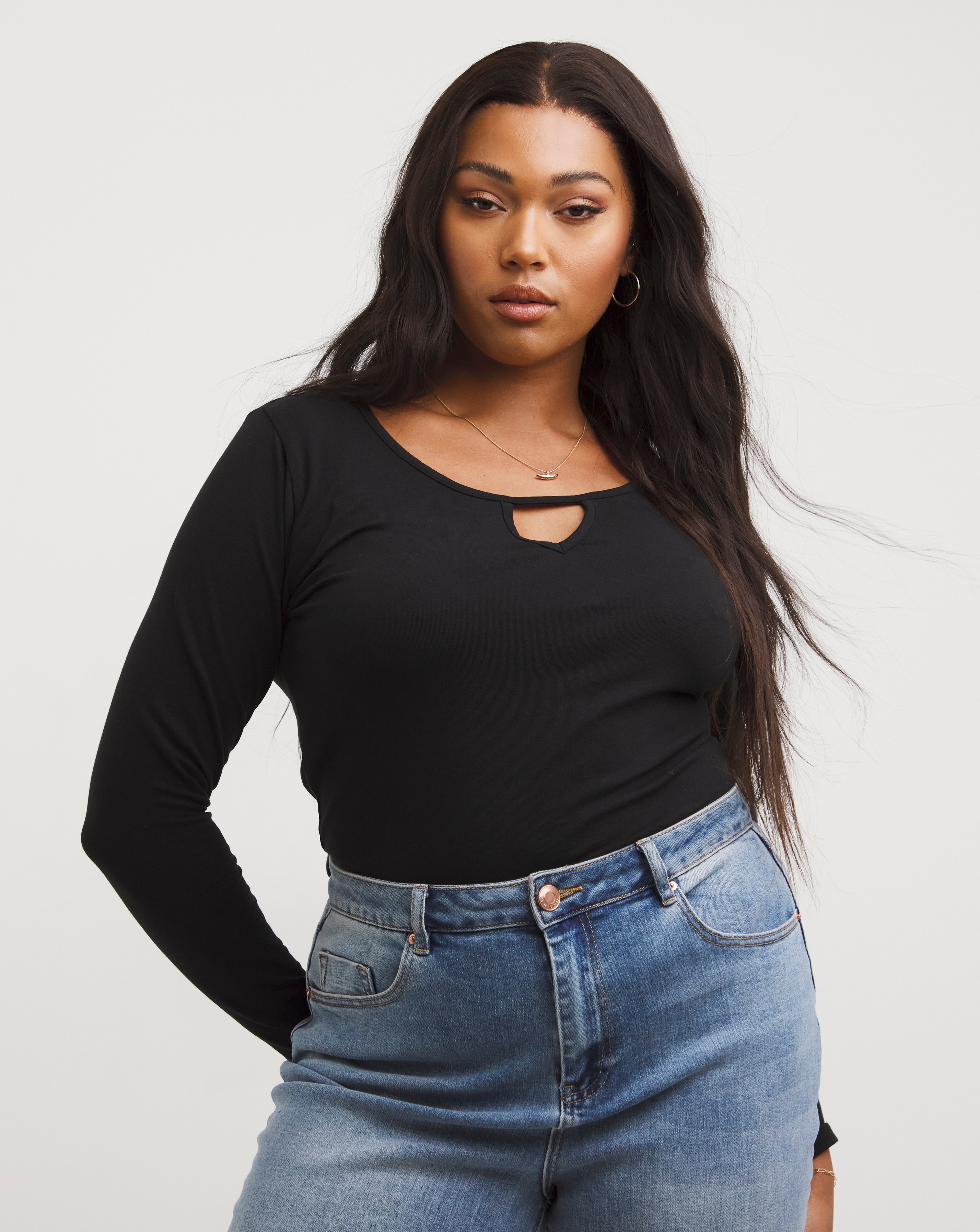 Black Long Sleeve Notch Neck Body