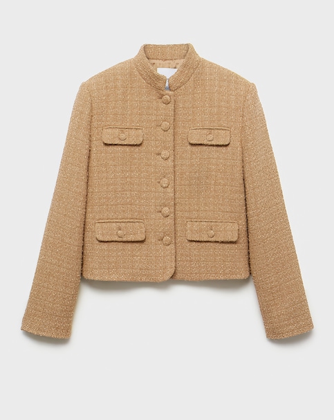 Mango Tweed Jacket with Stand Up Collar