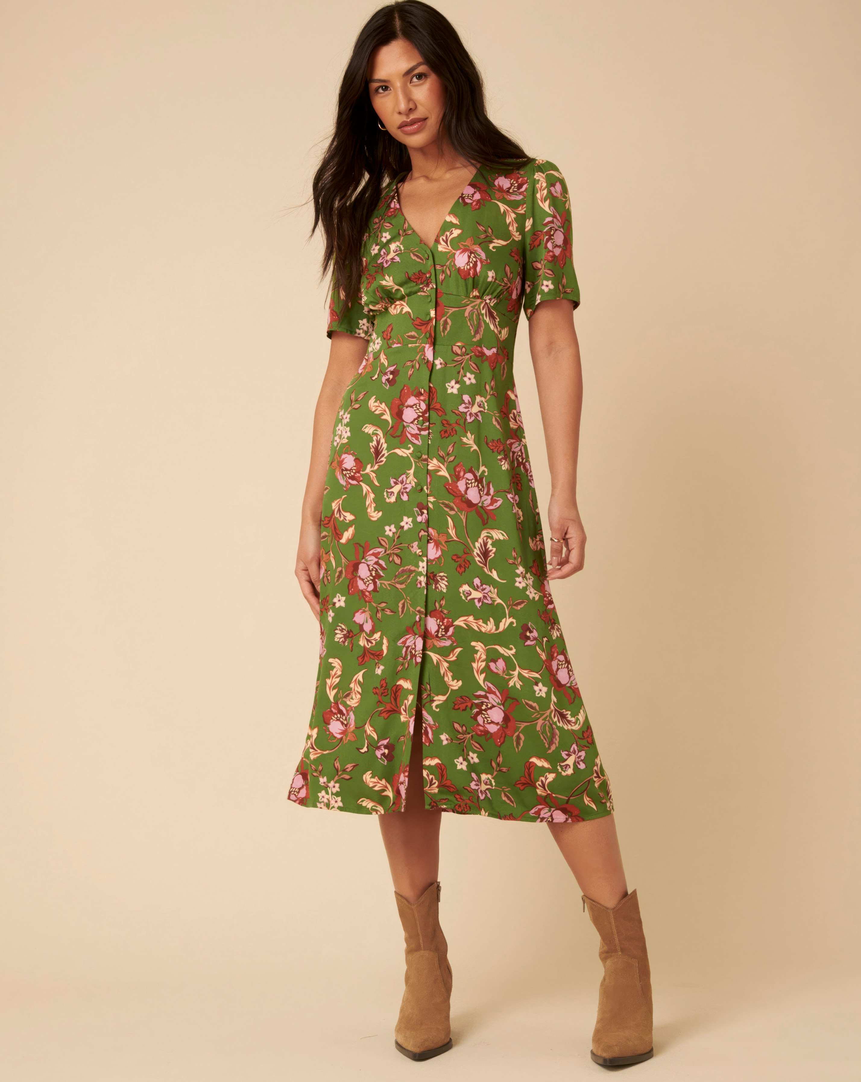 Nobody's Child Green Floral Midi Dress