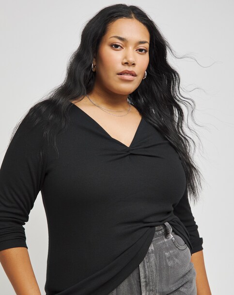 Black Twist Front Long Sleeve Top - Black