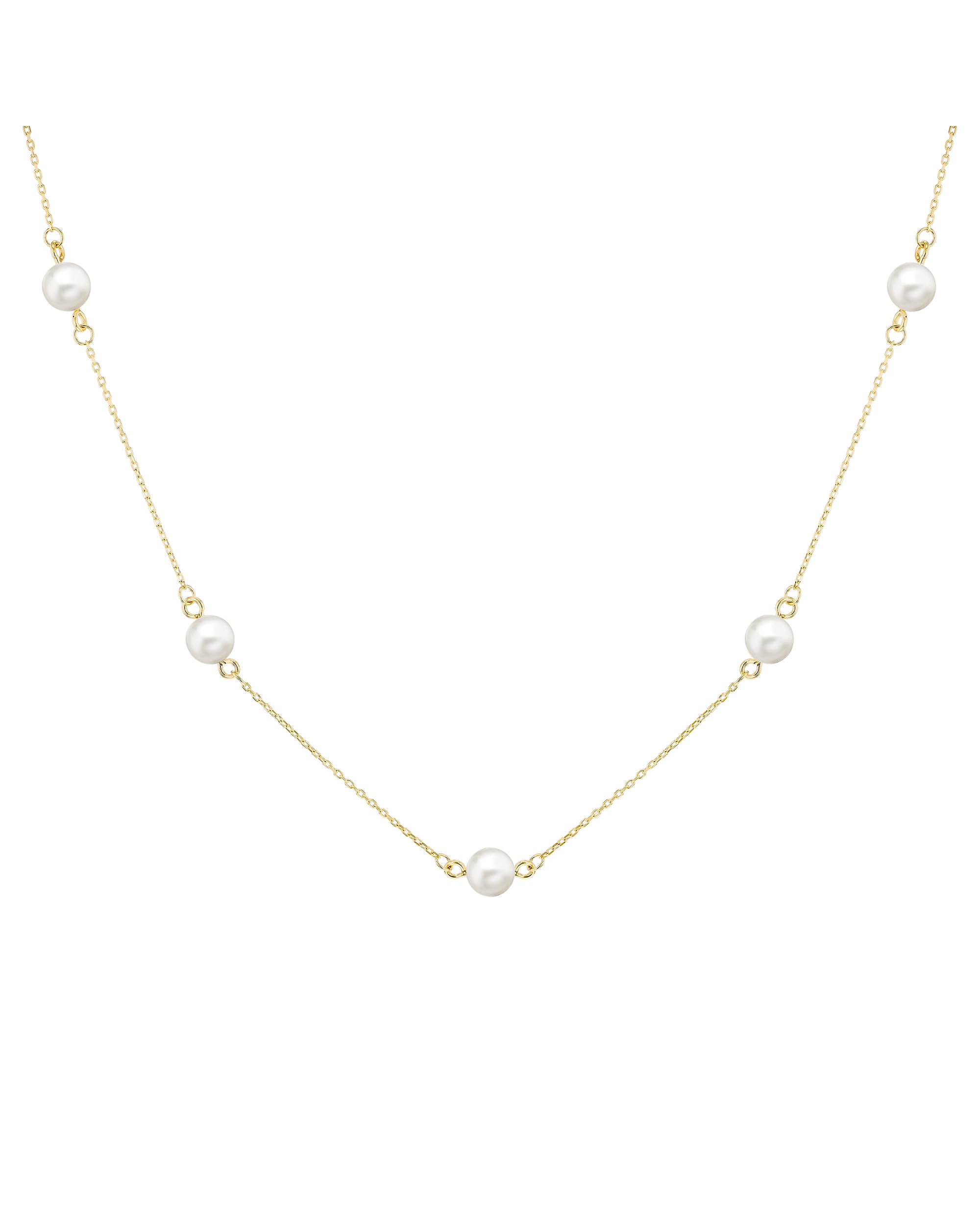 9ct Yellow Gold Pearl Station Necklace