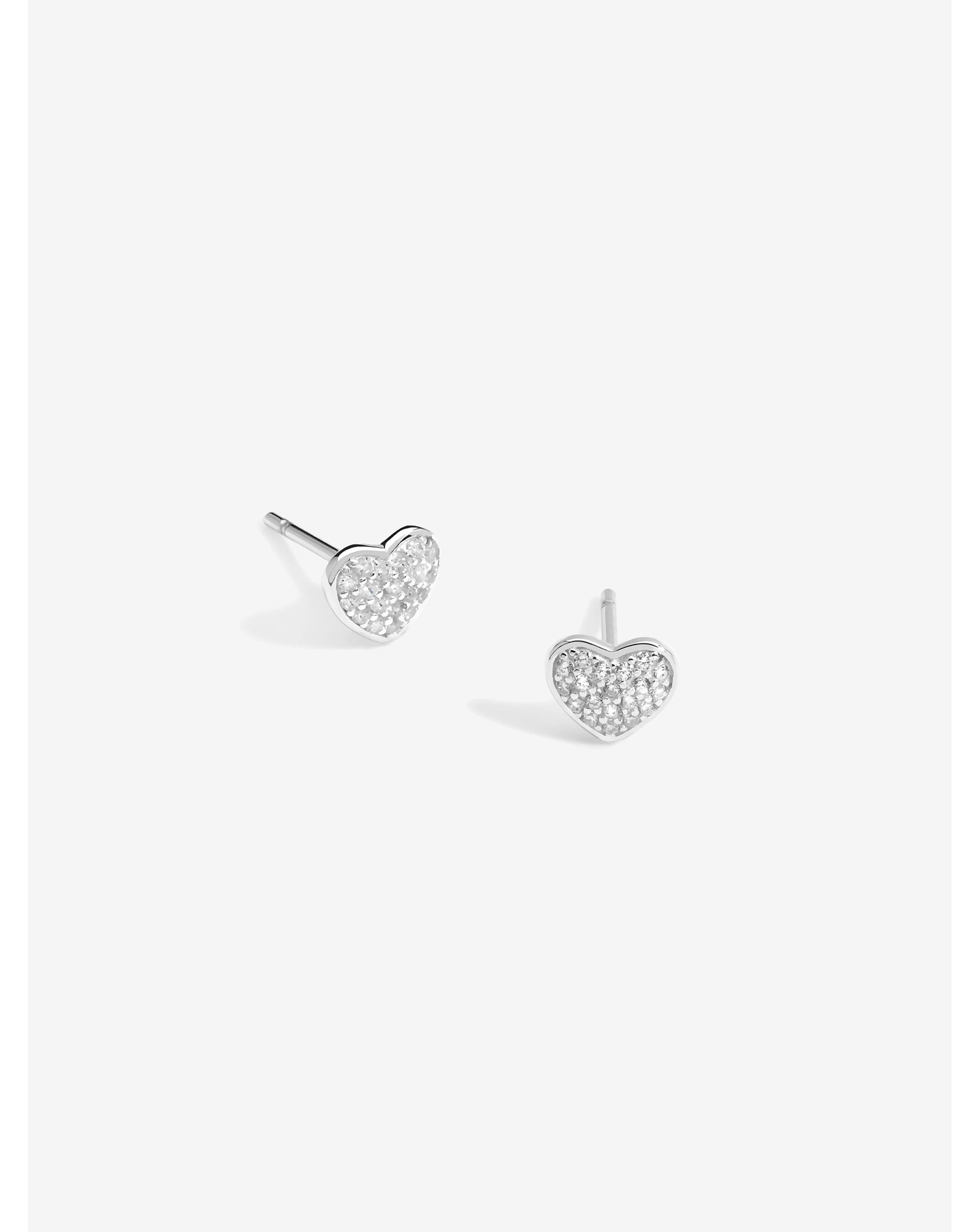 Sterling Silver 925 Pave Heart Studs