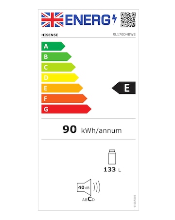 Hisense RL170D4BWE Under Counter Fridge - White E Rated