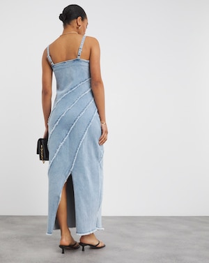 Light Blue Seamed Column Maxi Dress - Image 4