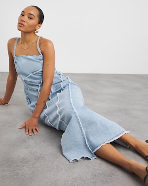 Light Blue Seamed Column Maxi Dress - Image 2