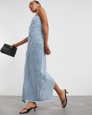 Light Blue Seamed Column Maxi Dress - Image 9